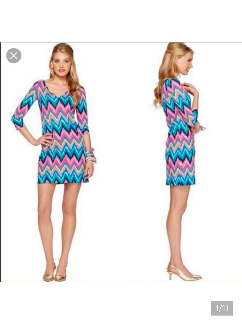 Lilly Pulitzer Gretchen Dress in Hearts a Flutter Multicolor Chevron Print Small